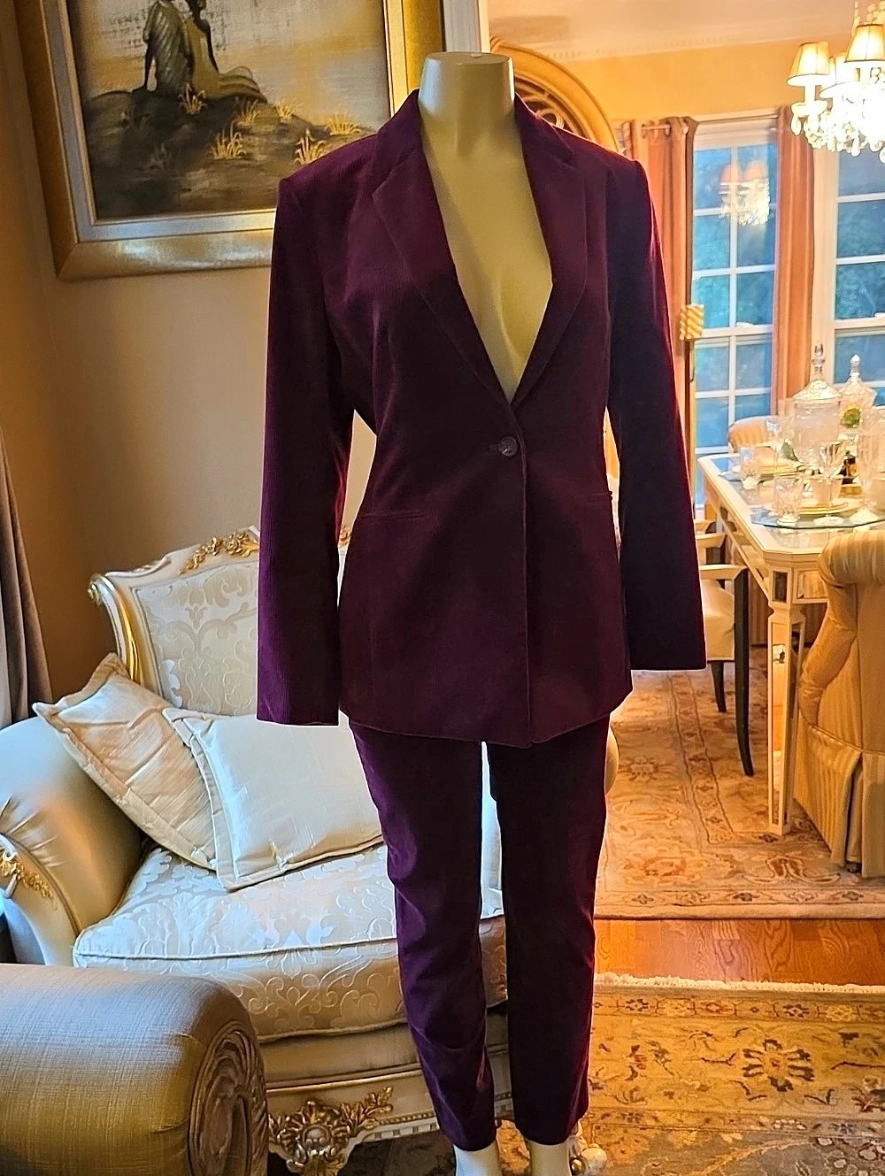 Theory Show Stopper Women's Purple Corduroy-Textured Pantsuit New.
